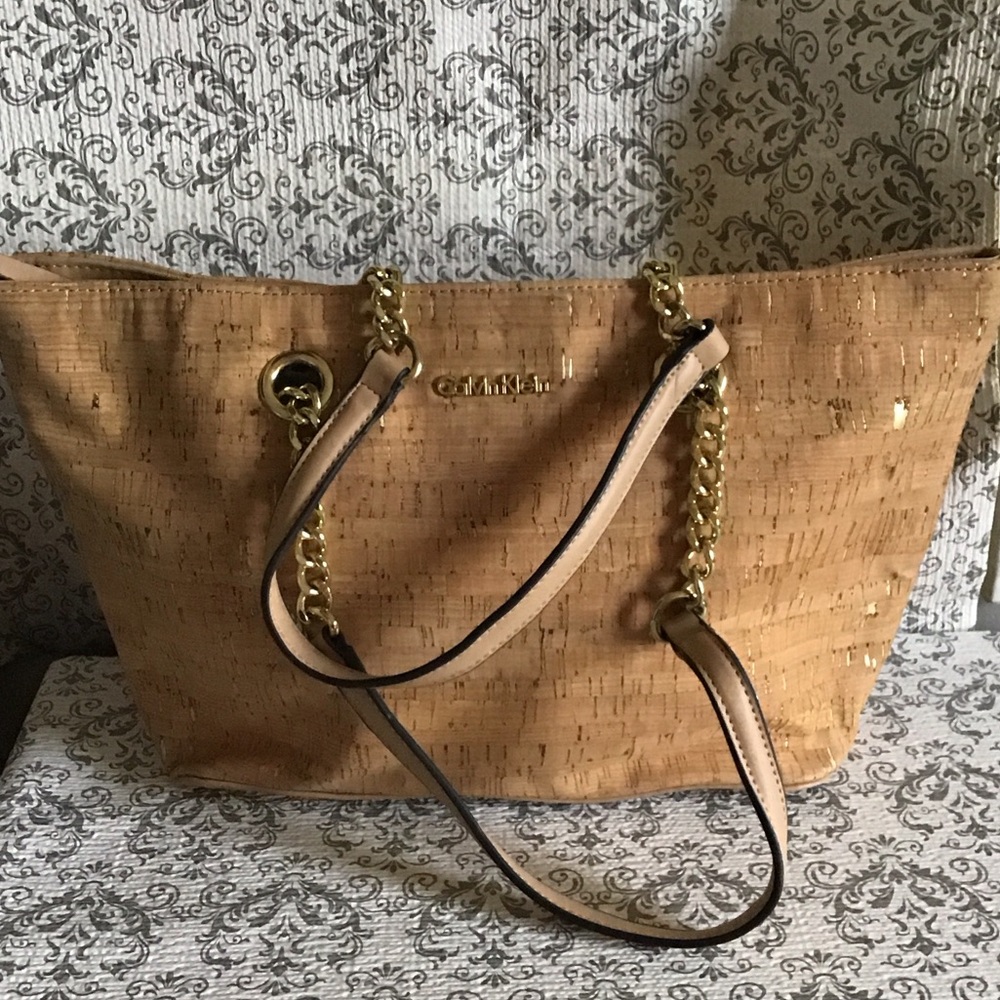 Calvin Klein Cork Tote with Gold Chain